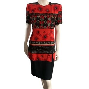K.C.Spencer 90s Red and Black Geometric Dress